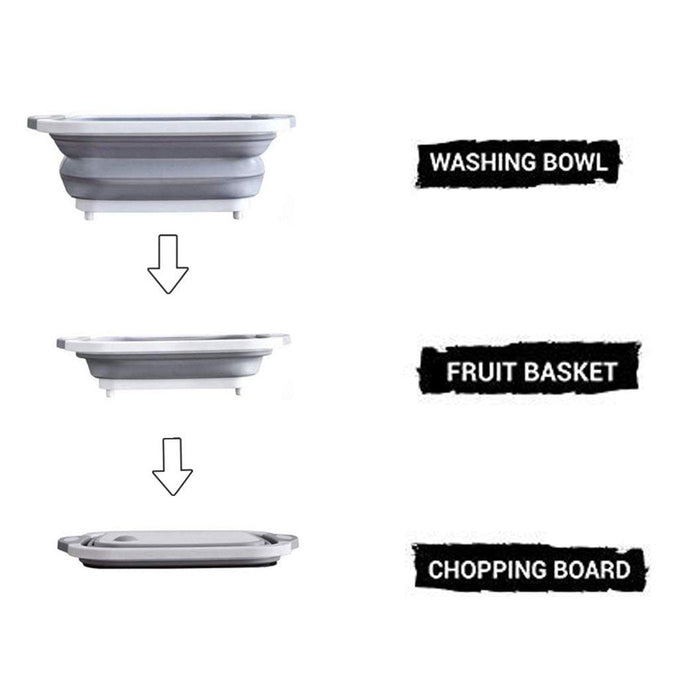 0098B (Brown Box) Foldable Chopping Board, Dish Rack, Washing Bowl & Draining Basket, 3in1 Multi - Function - F2F Shopee