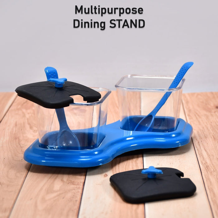 0148 Dining Table Stand 2 Pcs Pickle Jar Spice Tray Spoons Virgin Plastic Kitchen Storage Container Serving Salt Pepper Sauces Chutney Masala Mukhwas Aachar - F2F Shopee
