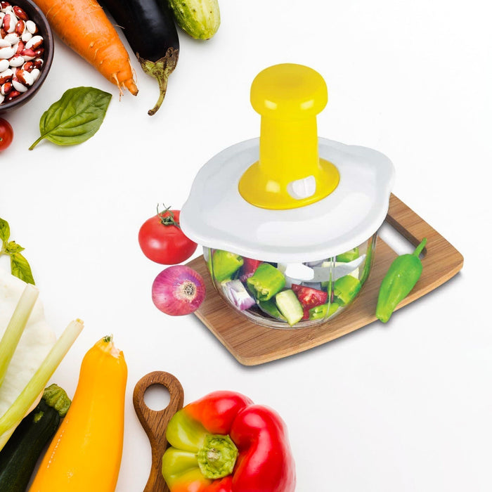 2464 Hand Press Fruits and Vegetable 2 in 1 Push Chopper for Kitchen, 3 Sharp Stainless Steel Blades (1600Ml) 