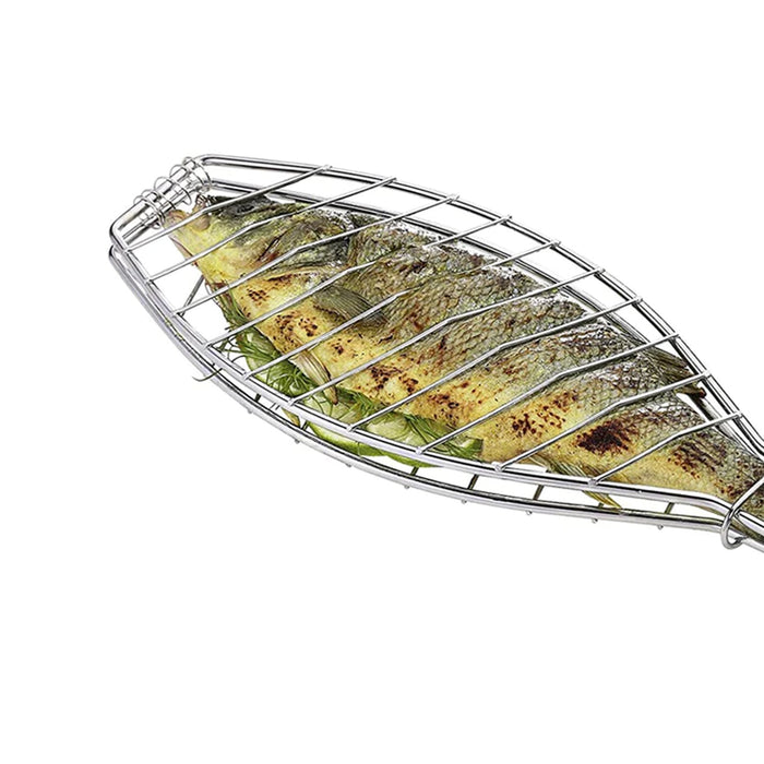 5111 Stainless Steel BBQ Barbecue Fish Grill Net Basket, Standard, Silver 