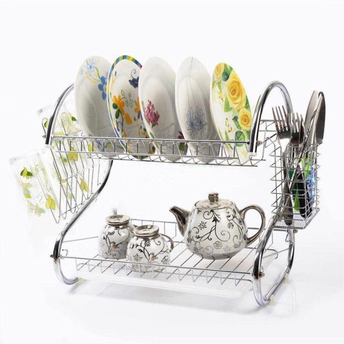 2962 Stainless Steel 2 Layer Kitchen Dish Rack/Plate Cutlery Stand 