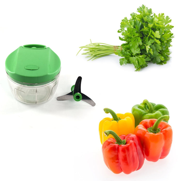 2283G Manual Green mini plastic food chopper with extra sharp blades (375 Ml) 