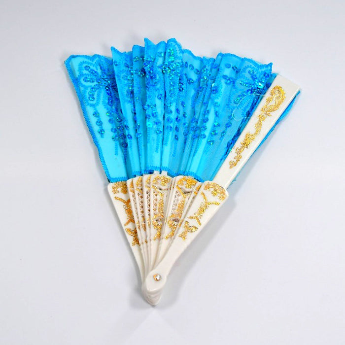 4930 Hand Folding Fan, Chinese Vintage Style Handheld Fan with Fabric Sleeve 