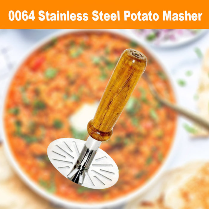 064 Stainless Steel Potato Masher, Pav Bhaji Masher with wooden handle Great Discount Now