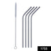 1733 Reusable Stainless Steel Drinking Straws Bent (4 Bent Straws, 1 Brush) 