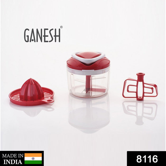 8116 Ganesh Easy Pull 3-in-1 Plastic Chopper (650ml, 125mm, Red) 