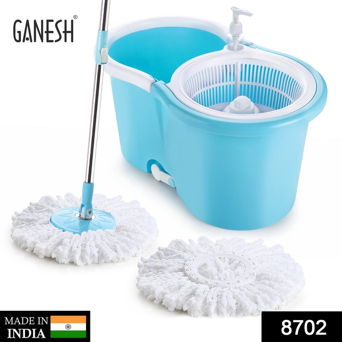 8702 Plastic Spinner Bucket Mop 360 Degree Self Spin Wringing with 2 Absorbers for Home and Office Floor Cleaning Mops Set 