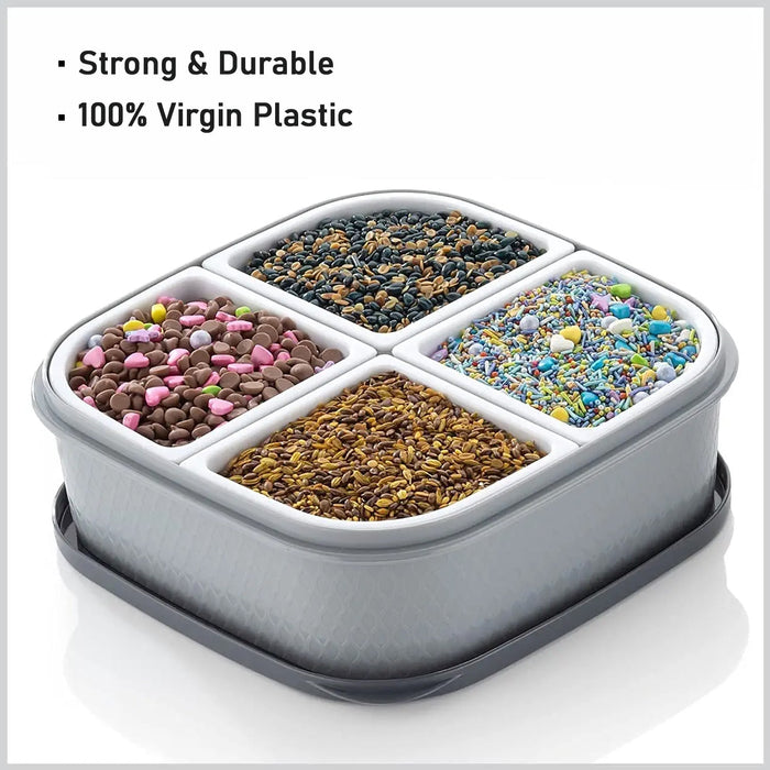 2031H Plastic 4 Sections Multipurpose Dry Fruit/ Chocolates/Mouth Freshener/Sweet Box Set | Serving Tray. 