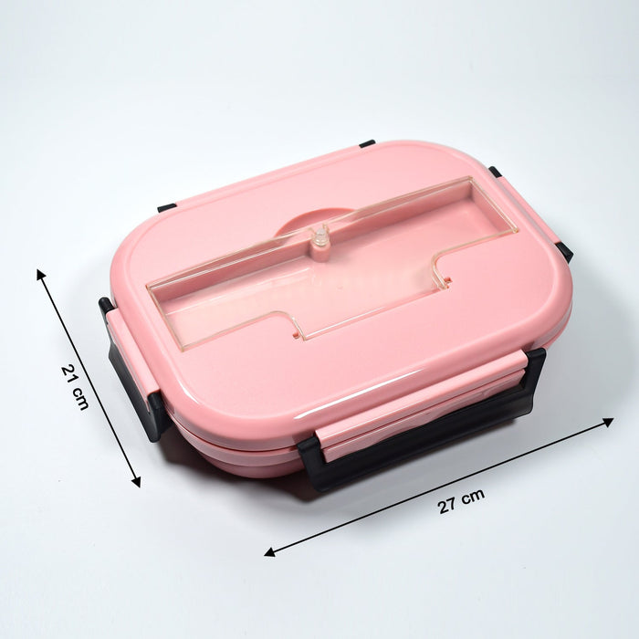 2041 Pink Lunch Box for Kids and adults, Stainless Steel Lunch Box with 3 Compartments With spoon slot. 