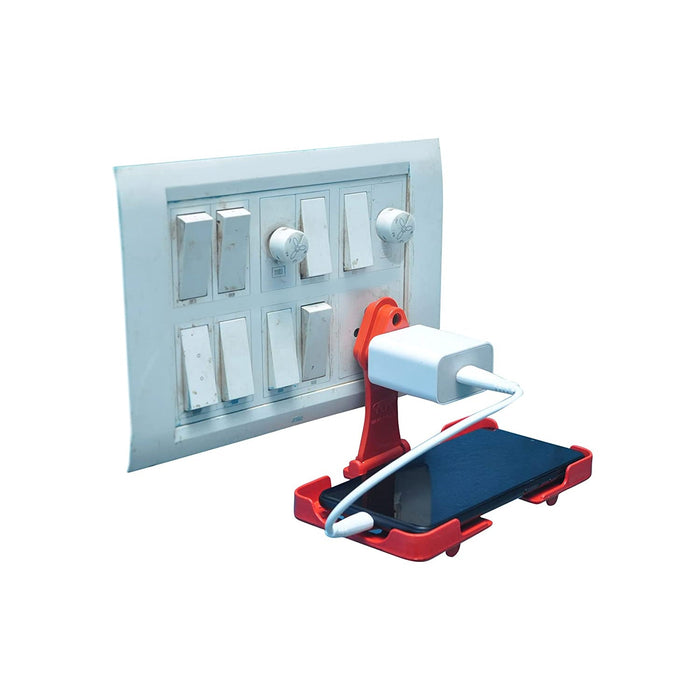 6496 Multi-Purpose Wall Holder Stand for Charging Mobile Just Fit in Socket and Hang (Red) 