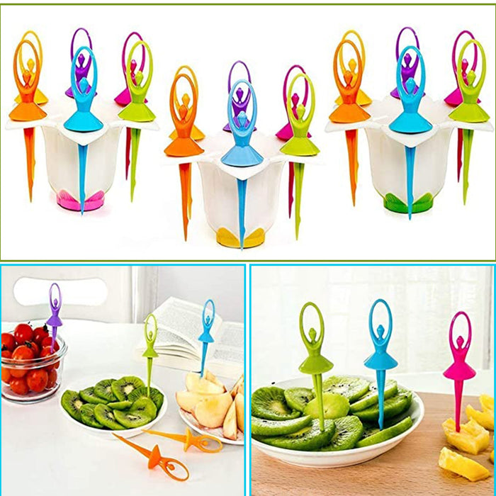 2046 Dancing Doll Fruit Fork Cutlery Set with Stand Set of 6. 