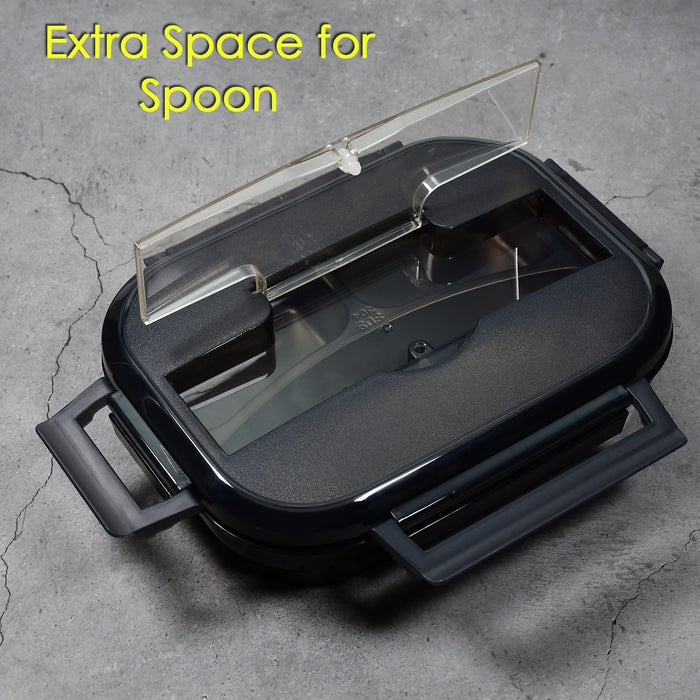 2042 Black Lunch Box for Kids and adults, Stainless Steel Lunch Box with 3 Compartments With spoon slot. 