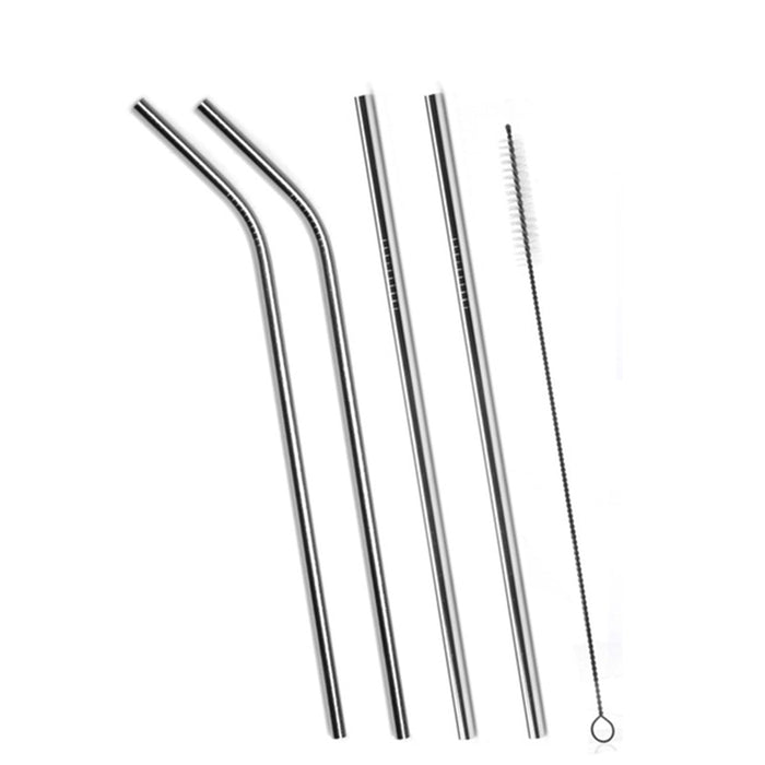 579 Set of 4 Stainless Steel Straws & Brush (2 Straight straws, 2 Bent straws, 1 Brush) Great Discount Now