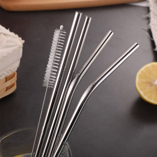 579 Set of 4 Stainless Steel Straws & Brush (2 Straight straws, 2 Bent straws, 1 Brush) Great Discount Now