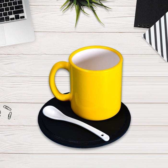 4948 Yellow Coffee Mug With Spoon Ceramic Mugs to Gift your Best Friend Tea Mugs Coffee Mugs Microwave Safe. 