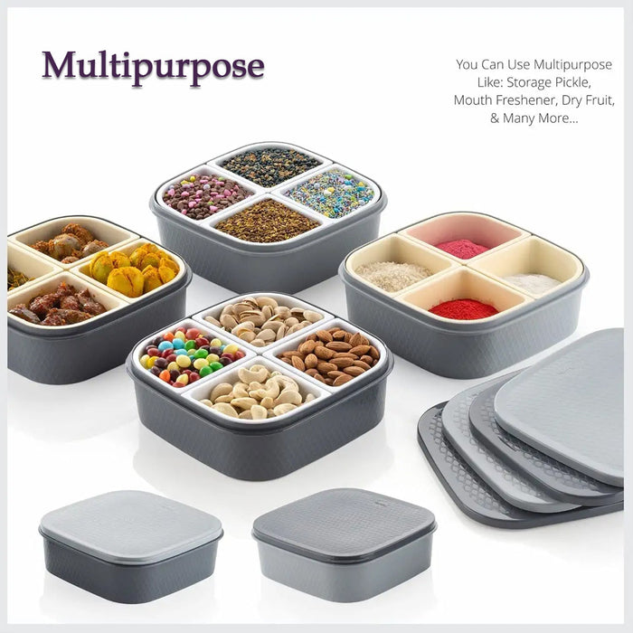 2031H Plastic 4 Sections Multipurpose Dry Fruit/ Chocolates/Mouth Freshener/Sweet Box Set | Serving Tray. 