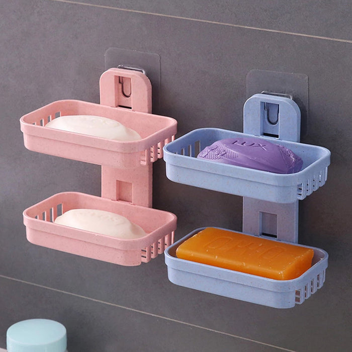 4762  Plastic Double Layer - Soap Stand, Holder, Wall Soap Box Sturdy Vacuum Dispenser Tray 